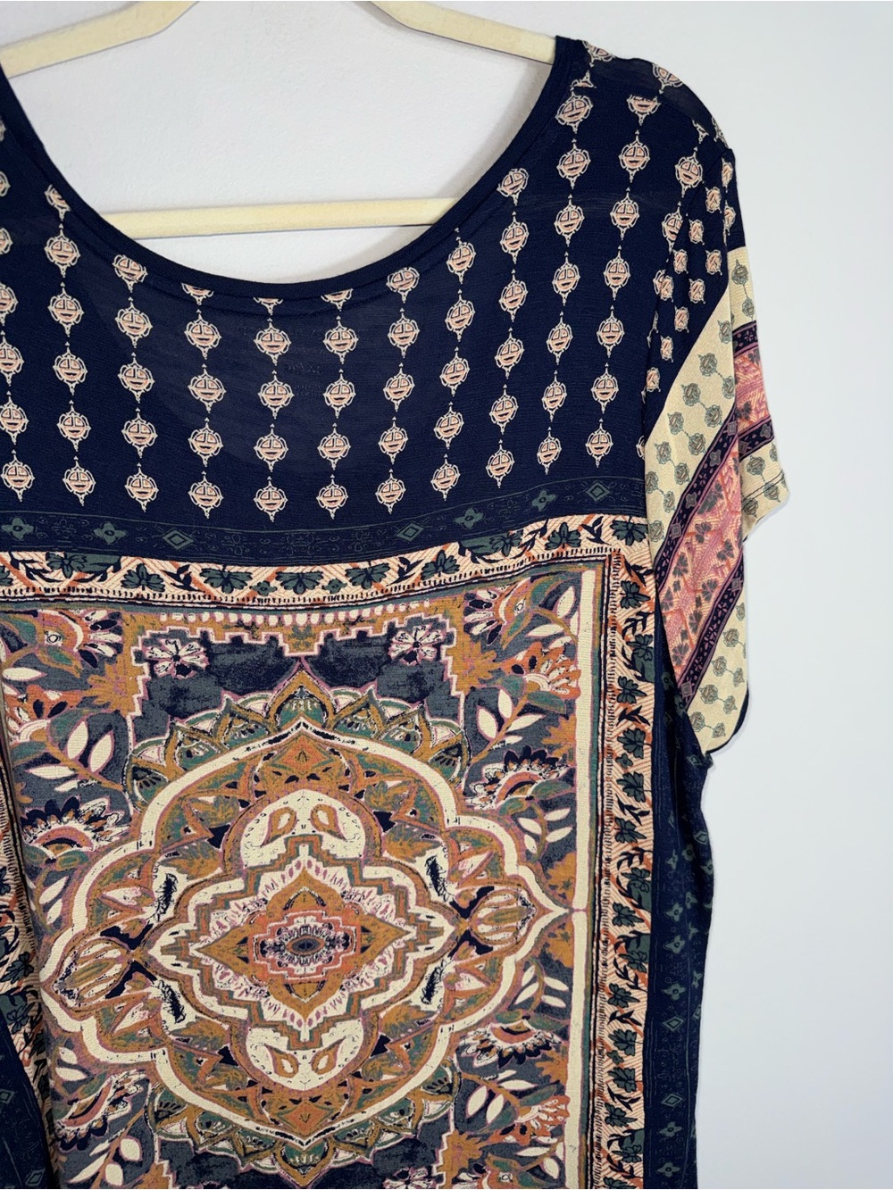 Lucky Brand Short Sleeve Printed T Shirt Tunic Top-Blue-Viscose-Size 3X - Picture 9 of 9